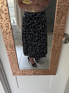 M Collection Midi Elastic Summer Cool Skirt Women's Black Cream Abstract Medium